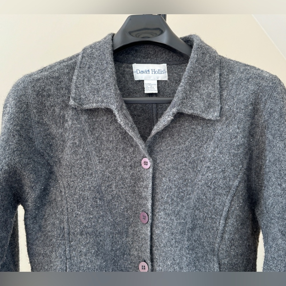 David Hollis Womens Bolero Jacket Size Medium Boiled Wool Grey - Picture 4 of 11